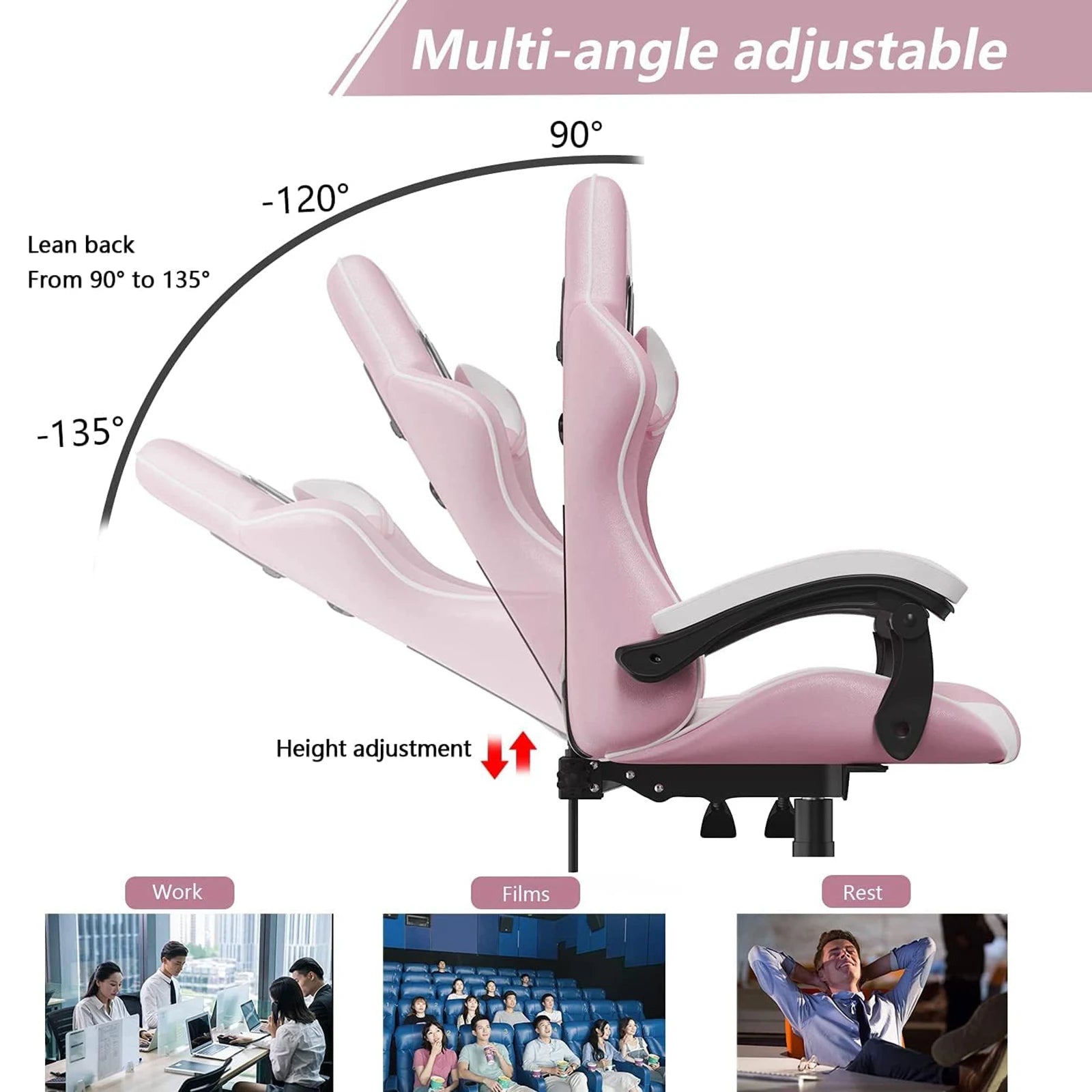 Ergonomic Gaming Chair – Height-Adjustable Computer Chair with Lumbar & Headrest Support - Image 5
