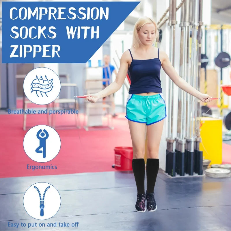 Zippered Compression Stockings – Long Cycling & Sports Leg Support Socks for Women - Image 4