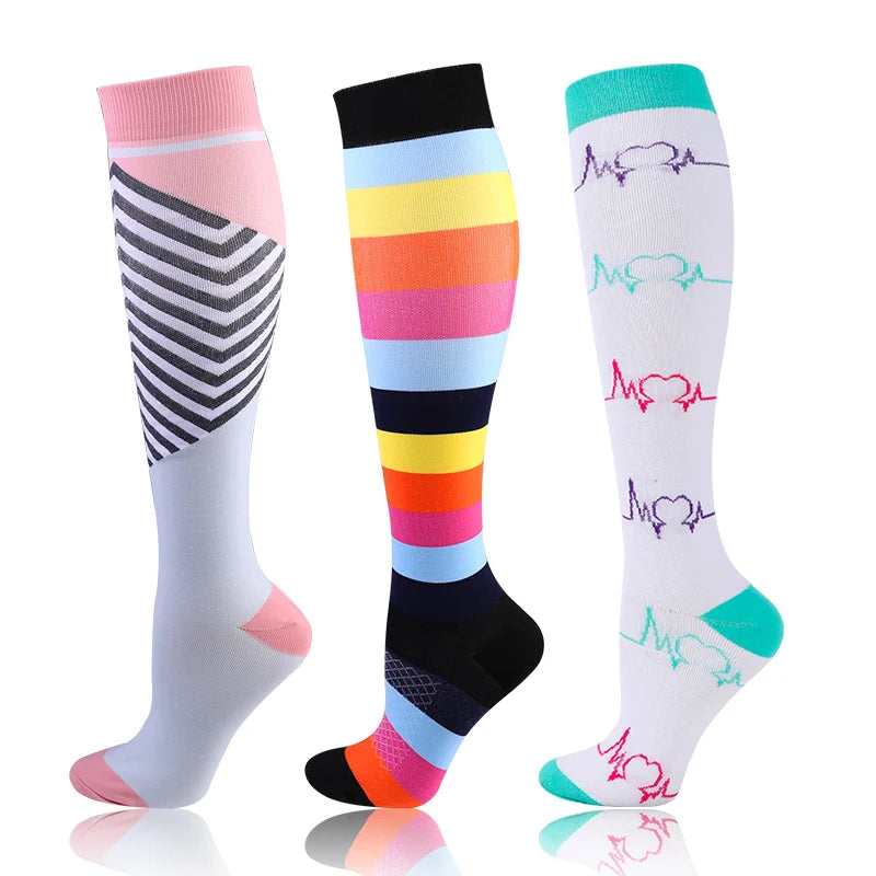3 Pairs/Pack Compression Socks – 30mmHg Knee-High Support for Men & Women (58 Styles) - Image 30