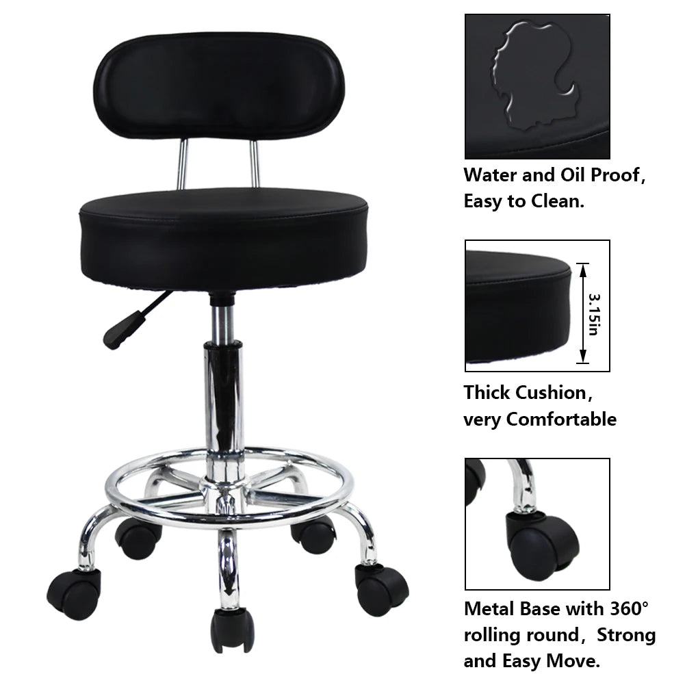 KKTONER PU Leather Rolling Stool – Mid-Back Swivel Task Chair with Footrest - Image 3