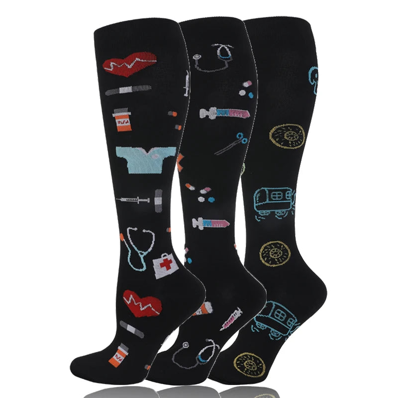 3 Pairs/Pack Compression Socks – 30mmHg Knee-High Support for Men & Women (58 Styles) - Image 60