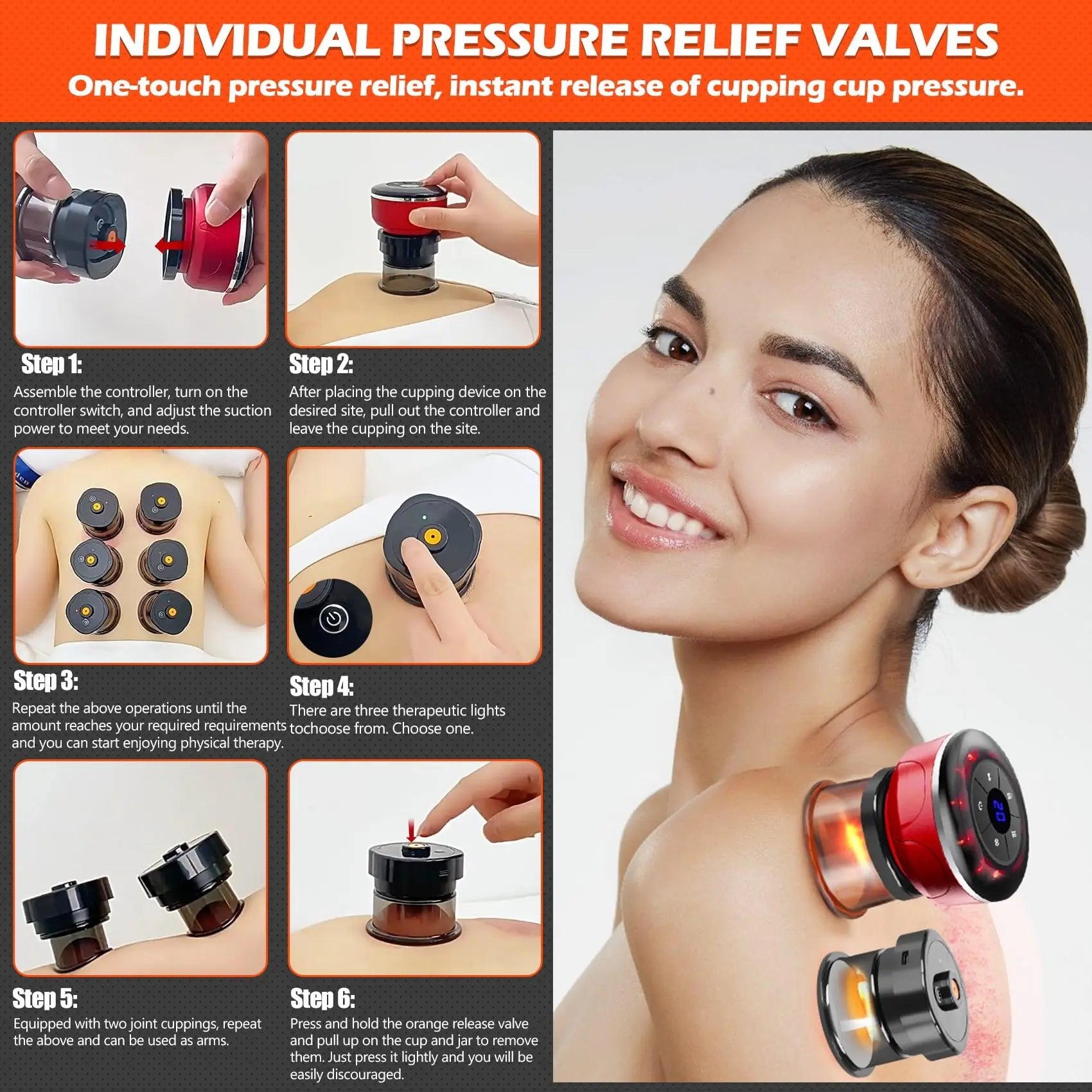 8-Cup Electric Cupping Massager – Gua Sha, Vacuum Suction & EMS Therapy for Anti-Cellulite & Body Slimming - Image 6