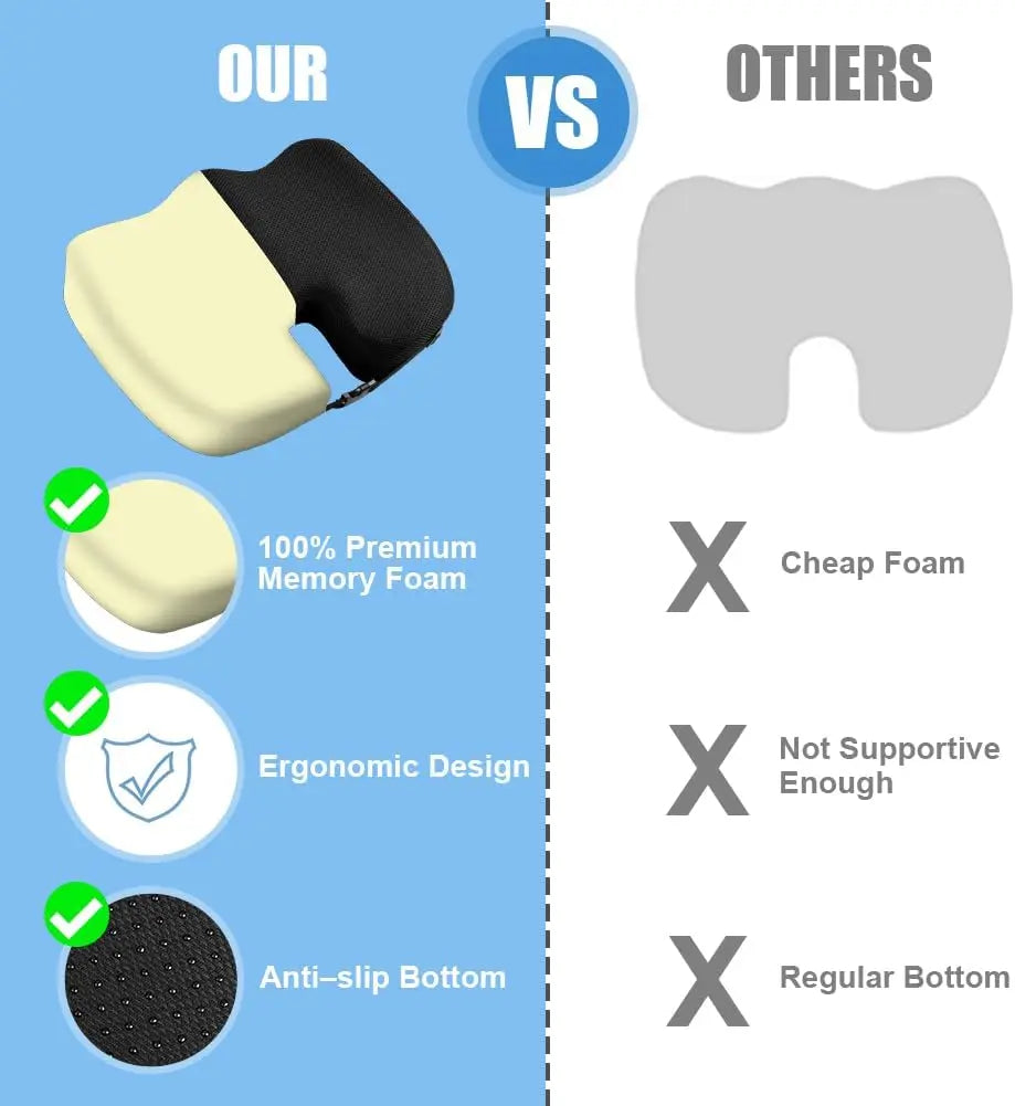 Memory Foam Seat Cushion – Coccyx & Sciatica Relief Pad for Office Chairs - Image 6