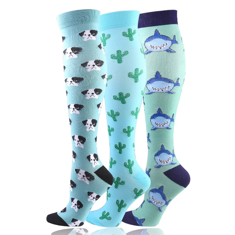 3 Pairs/Pack Compression Socks – 30mmHg Knee-High Support for Men & Women (58 Styles) - Image 40