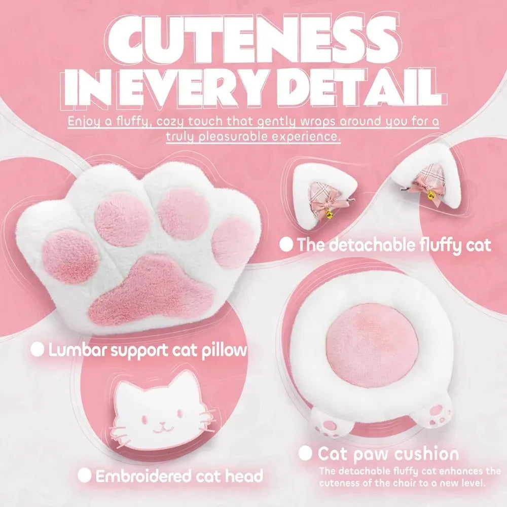 Cute Gaming Chair with Cat Ears – Ergonomic Recliner with Footrest & Paw Cushion - Image 5