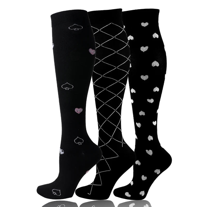 3 Pairs/Pack Compression Socks – 30mmHg Knee-High Support for Men & Women (58 Styles) - Image 51