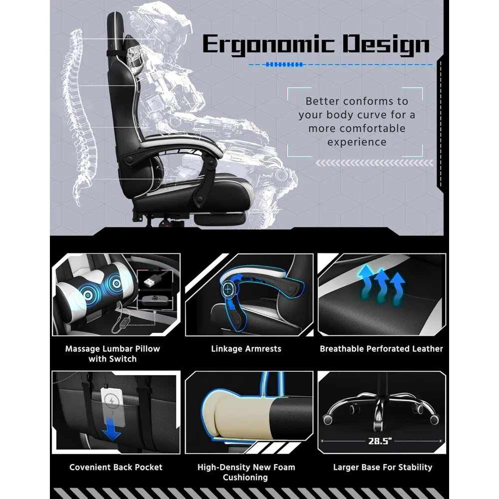 Ergonomic Office Chair – Massage Lumbar Support with Footrest & Adjustable Headrest - Image 2