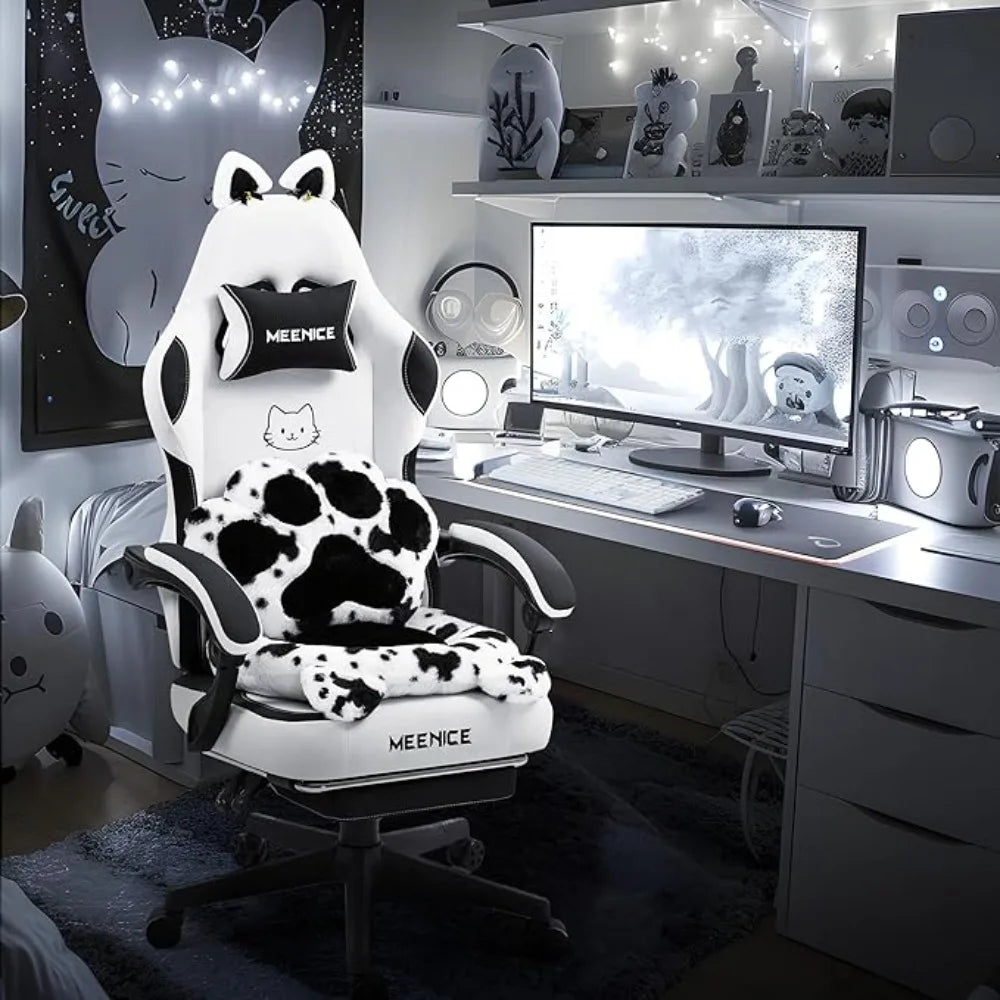 Cute Gaming Chair with Cat Ears – Ergonomic Recliner with Footrest & Paw Cushion - Image 8