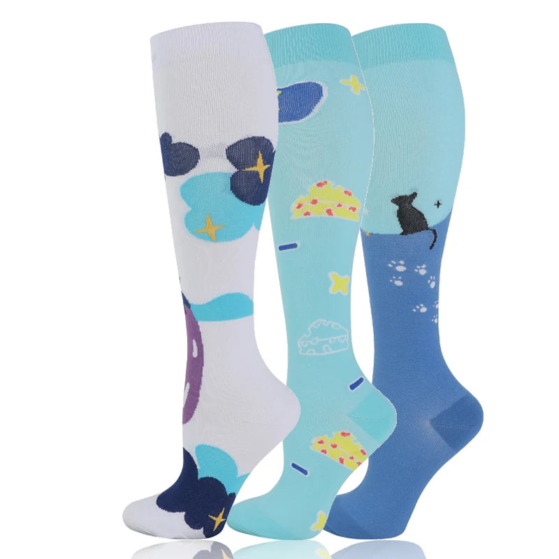 3 Pairs/Pack Compression Socks – 30mmHg Knee-High Support for Men & Women (58 Styles) - Image 18