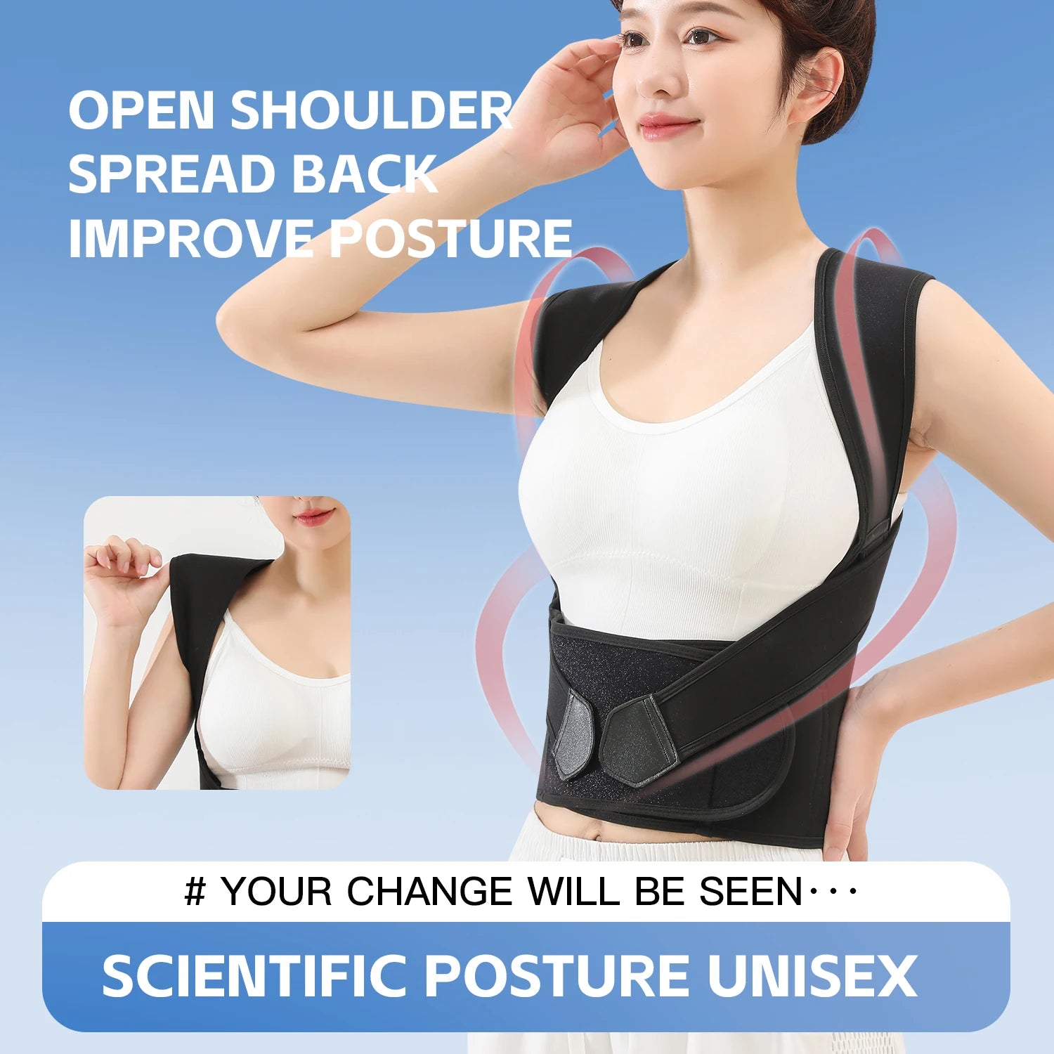 Black Posture Corrector Brace for Women – Adjustable Shoulder & Back Support for Students - Image 3