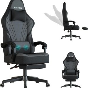 Ergonomic Gaming Chair with Foot Pedals – Height Adjustable Fabric Office Chair (Grey)