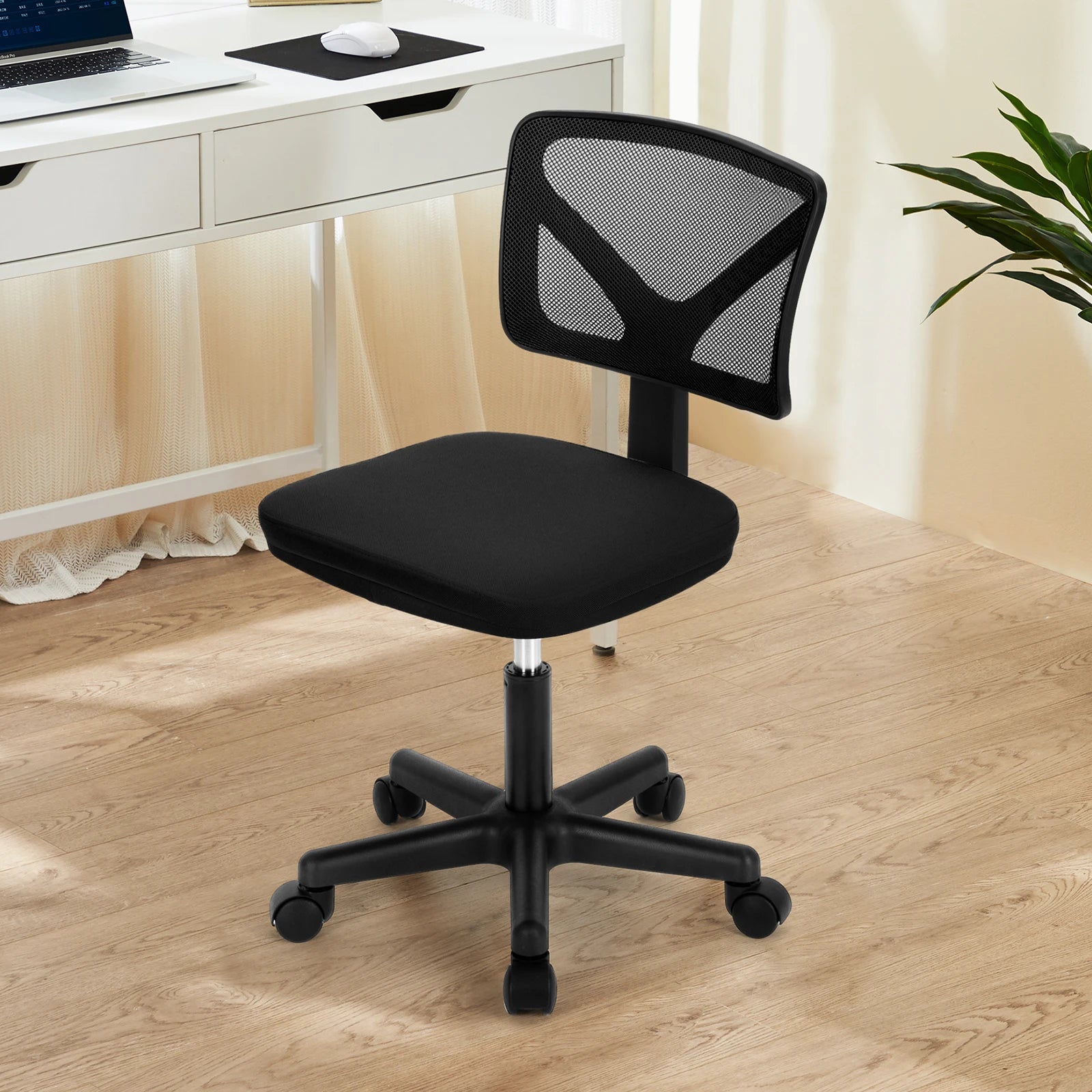 JHK Mesh Armless Office Chair – Low Back with Lumbar Support & Swivel Wheels