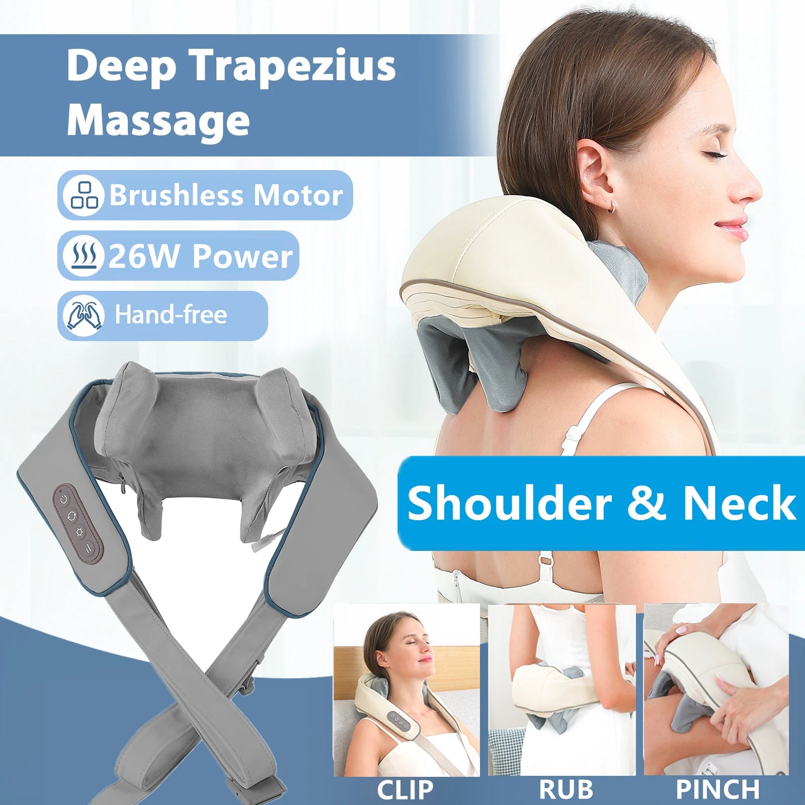 Foreverlily 26W Brushless Motor Neck and Shoulder Massager – Wireless Kneading Massage Shawl